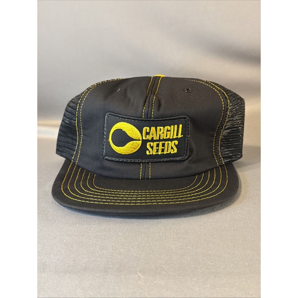 Vintage CARGILL SEEDS Mesh Snapback Hat Cap USA Black Agriculture Farm Trucker